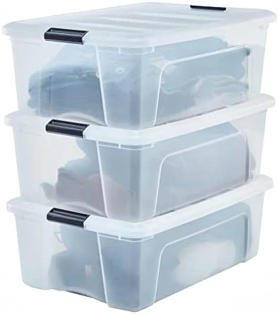 IRIS OHYAMA, Plastic Storage Boxes With Lid And Closing Clips, 5L, Set Of 3, Integrated Handles, Stackable, BPA Free, Bedroom, Office, Living Room, DDNTB-5, Clear 7 IRIS OHYAMA, Plastic Storage Boxes With Lid And Closing Clips, 5L, Set Of 3, Integrated Handles, Stackable, BPA Free, Bedroom, Office, Living Room, DDNTB-5, Clear - Image 7