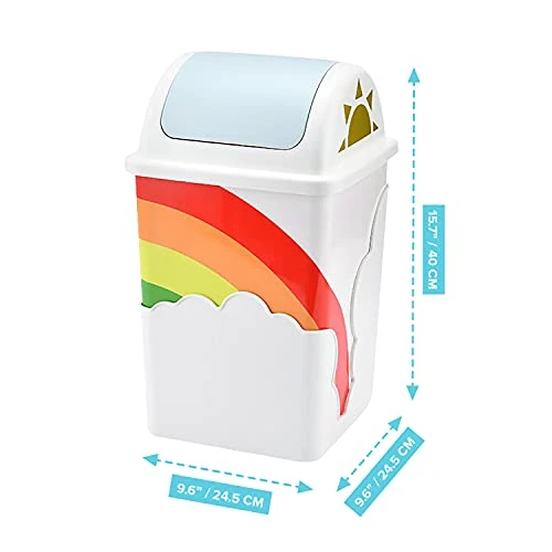 Rainbow Trash Can (1-Pack) - Cute Waste Basket For Kids Room - 9.6”x9.6”x15.7” Indoor Swing Top Trash Can With Lid - Garbage Can For School & Daycare - Swivel Touchless Garbage Cans - For Baby Nursery And Rainbow Themed Room Rainbow Baby Shower 2 Rainbow Trash Can (1-Pack) - Cute Waste Basket For Kids Room - 9.6”x9.6”x15.7” Indoor Swing Top Trash Can With Lid - Garbage Can For School & Daycare - Swivel Touchless Garbage Cans - For Baby Nursery And Rainbow Themed Room Rainbow Baby Shower - Image 2