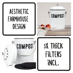 Granrosi Compost Bin Kitchen, Kitchen Compost Bin Countertop, Indoor Compost Bin, Countertop Compost Bin With Lid, 100% Rust Proof Compost Bucket W/ Non-Smell Charcoal Filters, 1.3 Gallon - White -Brabantia Shop 411AK419MHL