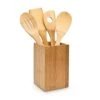 Relaxdays Bamboo Cooking Set With Spoon, Ladle With Hole, Spatula Und Container, Brown