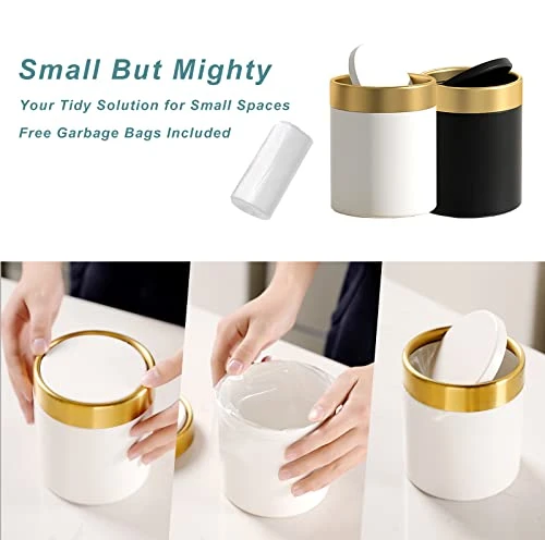 JILLICK Small Trash Can With Lid, Mini Desk Trash Can, 1.5 Liter / 0.4 Gallon Small Metal Garbage Can For Countertop Coffee Bar, White 2 JILLICK Small Trash Can With Lid, Mini Desk Trash Can, 1.5 Liter / 0.4 Gallon Small Metal Garbage Can For Countertop Coffee Bar, White - Image 2