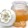 HomeyHoney 22 Oz Decorative Glass Jars With Airtight Lids, Handmade White Porcelain Peony On Lid, Decorative Glass Canisters With Airtight Lids, Glass Storage Containers With Lids For Candy Cookie