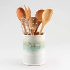 Georgetown Pottery Handmade Kitchen Utensil Holder Ivory And Green Oribe, Made In USA, Ceramic Utensil Crock Organizer -Brabantia Shop 4125v7MnkCL. AC