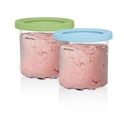 Ninja CREAMi Pints 2 Pack, Compatible With NC299AMZ & NC300s Series CREAMi Ice Cream Makers, Genuine Ninja Pint, BPA-Free & Dishwasher Safe, Color Lids, 1 Pint Each, Clear/Lime/Aqua, XSKPLID2CD