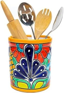 Enchanted Talavera Mexican Talavera Ceramic Large Utensil Holder Spatula Crock Kitchen Counter Organizer Mexican Pottery Utensils Tools Caddy Spoon Rest White Ceramic (Multi Color Large (7.5"H X 6"W) -Brabantia Shop 412D0HjRBNS. AC