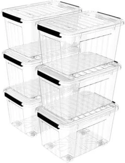 Cetomo 35L*3 Storage Box Storage Bin With Wheels Storage Container With Click Closure And Lid Stackable Transparent Organizer -Brabantia Shop 412gAlkSsL. AC