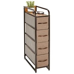 MDesign Slim Steel Frame Organizer Dresser Unit, 4 Removable Fabric Drawers/Metal Top, Furniture For Entryway, Hallway, Bedroom, Office, Closet Organization, Lido Collection, Coffee/Espresso Brown