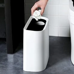 Trash Can For Bathroom 2.3 Gal Wastebasket Office Garbage Can Slim Rectangular Waste Bin For Kitchen Bedroom (White)