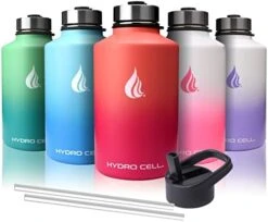 HYDRO CELL Stainless Steel Insulated Water Bottle With Straw - For Cold & Hot Drinks - Metal Vacuum Flask With Screw Cap And Modern Leakproof Sport Thermos For Kids & Adults (Mint/Green 24oz) -Brabantia Shop 413Dcq3SGkL. AC 1