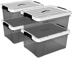 Cetomo 15L*4 Plastic Storage Box, Tote Box,Organizing Container With Durable Lid And Secure Latching Buckles, Stackable And Nestable, 4Pack, Transparent Black With Black Buckle -Brabantia Shop 413NB0MWD8L. AC