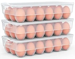 Clear Covered Egg Holder 3-Pack, Plastic Egg Storage For Refrigerator, Egg Tray Container With Lid, Fits 18 Eggs