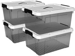 Cetomo 15L*4 Plastic Storage Box, Tote Box,Organizing Container With Durable Lid And Secure Latching Buckles, Stackable And Nestable, 4Pack, Transparent Black With Black Buckle -Brabantia Shop 413X3jXLdtL. AC