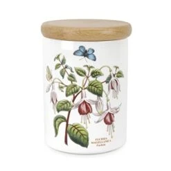 Portmeirion Botanic Garden Small Airtight Canister | 5.5 Inch Storage Container With Fuchsia Motif | Made In England From Fine Earthenware | Dishwasher Safe