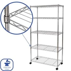 Seville Classics 5-Tier Wire Shelving With Wheels, 5-Tier, 30"" W X 14"" D (NEW MODEL), Chrome Plating, Plated Steel -Brabantia Shop 414lHJ9pqOL