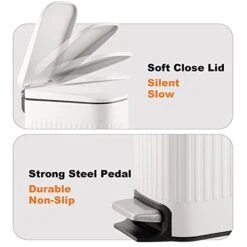 TrashAid Slim Bathroom Trash Can With Lid Soft Close, 6 Liter/1.6 Gallon Stainless Steel Small Garbage Can With Removable Inner Bucket, Step Pedal, Slim Wastebasket For Toilet, Office, Bedroom, White -Brabantia Shop 414wRes1u4L
