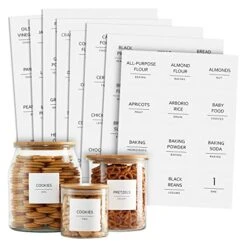 144 Pantry Labels For Containers, Food Storage, Preprinted Black All Caps Fine Line On Matte White Vinyl Stickers + Numbers For Minimalist Style Kitchen