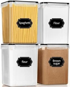 PRAKI Large Airtight Food Storage Containers 5.2L / 195oz, BPA Free, 4pcs Pantry Kitchen Organization Set For Flour, Sugar, Baking Supplies, Plastic Flour Container With 20 Labels & Maker 5 PRAKI Large Airtight Food Storage Containers 5.2L / 195oz, BPA Free, 4pcs Pantry Kitchen Organization Set For Flour, Sugar, Baking Supplies, Plastic Flour Container With 20 Labels & Maker -Brabantia Shop 415TQpk rjL. AC