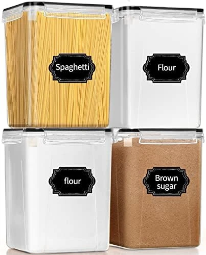 PRAKI Large Airtight Food Storage Containers 5.2L / 195oz, BPA Free, 4pcs Pantry Kitchen Organization Set For Flour, Sugar, Baking Supplies, Plastic Flour Container With 20 Labels & Maker 3 PRAKI Large Airtight Food Storage Containers 5.2L / 195oz, BPA Free, 4pcs Pantry Kitchen Organization Set For Flour, Sugar, Baking Supplies, Plastic Flour Container With 20 Labels & Maker - Image 3