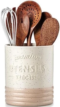 Vancasso Sabine Utensil Holder, 7.2" Large Utensil Crock For Kitchen Counter, Ceramic Utensil Crock Storage, Matte Cream-Colored Farmhouse Utensil Organizer, Utensil Storage For Home Décor, Gifts -Brabantia Shop 415nRrpZq5L. AC