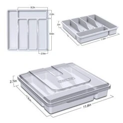 YICOCHI Utensil Holder For Countertop With Lid, Plastic Silverware Tray For Drawer, 5 Compartments Flatware Organizer, White -Brabantia Shop 415y3bNzulL