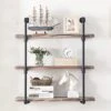 Homissue 31.5-Inch Industrial Pipe Shelf, 3-Shelf Metal Bookcases Furniture, Retro Brown