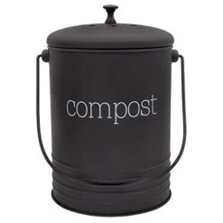 AuldHome Black Enamelware Compost Bin, Farmhouse Compost Can Set With Lid And Charcoal Filters, 1.3 Gallon