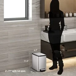EKO Slim Small Bathroom Trash Can With Lid, Stainless Steel Kitchen Garbage Can With Removable Inner Bucket, 6L / 1.6 Gal 2 Pack Step On Trash Can Combo -Brabantia Shop 416wXhdz4CL