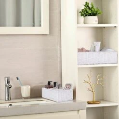 Vagusicc 3-Section Wicker Baskets For Shelves, Hand-Woven Paper Rope Wicker Storage Basket, Toilet Paper Basket For Toilet Tank Top, Baskets For Organizing Bathroom, 2-Pack, White -Brabantia Shop 416zspSgktL