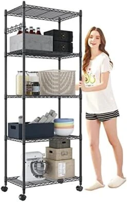 Devo 5-Tier Shelf Shelves For Storage, Wire Shelving Storage Racks, Heavy Duty Shelving, Adjustable Metal Shelf For Garage, Pantry, Kitchen, Side Hooks, Silver(14" D X 24" W X 71" H) -Brabantia Shop 417JRpt7CiL. AC