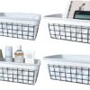 Wire Basket With Liner, 4 Pack Wire Baskets For Storage, Durable Metal Basket Organizer Storage Bin For Kitchen Cabinets, Pantry, Bathroom, Countertop, Closets (Black, 4 Liners)