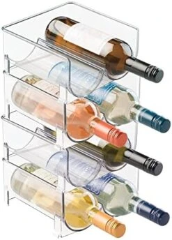 MDesign Stackable Plastic 3 Bottle Refrigerator Wine Rack - Kitchen Storage Organizer Holder For Champagne, Wine Or Water Bottles - Stacking Wine Bottle Organizer For Fridge - Ligne Collection - Clear -Brabantia Shop 417pUJDu 0L. AC