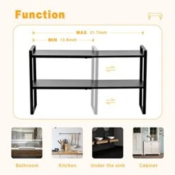 2 Tier Expandable Cabinet Shelf Organizer Over The Sink Storage Rack 2 Tier Adjustable Countertop For Kitchen Bathroom Pantry Spice Cupboard Dish Cup Bottle Pot Metal Plate Heavy Duty Nonslip(Black) -Brabantia Shop 417znK3iNvL