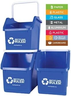 Recycling Rules! 6 Gallon Stackable Recycling Bin Container In Blue, Eco-Friendly BPA-Free Handy Recycler With Handle, 2-Pack -Brabantia Shop 419dNw2q3L. AC