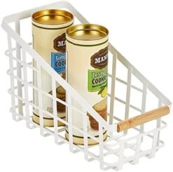 Slim Slanted Metal Wire Kitchen Storage Basket Bin Organizer With Wood Handle For Pantry, Cabinet, Cupboard, Or Countertop Organization - Yami Collection - Matte Black/Natural -Brabantia Shop 419mH3jp8ML. AC