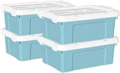 Cetomo 35L*4 Plastic Storage Box, Tote Box,Organizing Container With Durable Lid And Secure Latching Buckles, Stackable And Nestable, 4Pack, Blue With Buckle -Brabantia Shop 419ty2NTQFL. AC 1