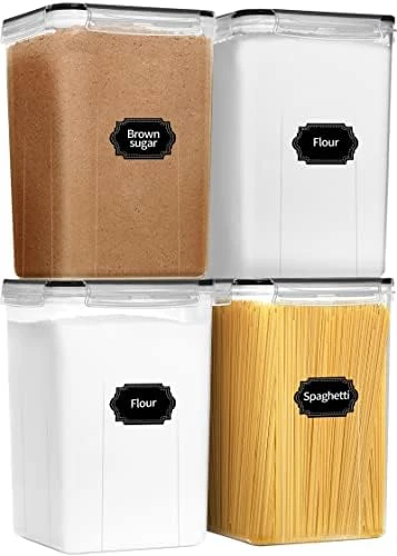 PRAKI Large Airtight Food Storage Containers 5.2L / 195oz, BPA Free, 4pcs Pantry Kitchen Organization Set For Flour, Sugar, Baking Supplies, Plastic Flour Container With 20 Labels & Maker 2 PRAKI Large Airtight Food Storage Containers 5.2L / 195oz, BPA Free, 4pcs Pantry Kitchen Organization Set For Flour, Sugar, Baking Supplies, Plastic Flour Container With 20 Labels & Maker - Image 2