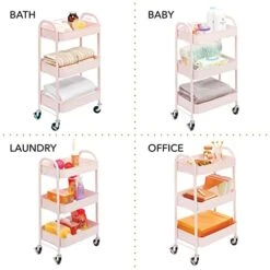 MDesign Metal 3-Tier Rolling Utility Storage Carts - Organizer Trolley For Bathroom, Kitchen, Laundry, Office, And Kids Rooms - Heavy Duty Caddy With 4 Caster Wheels - Light Pink -Brabantia Shop 41ABs5CZTmL