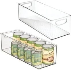 MDesign Plastic Kitchen Organizer - Storage Holder Bin With Handles For Pantry, Cupboard, Cabinet, Fridge/Freezer, Shelves, Counter - Holds Canned Food, Snacks - Ligne Collection - 2 Pack - Clear -Brabantia Shop 41ADBo7IpcL. AC 1
