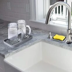 Silicone Sponge Holder (Pack Of 2 Sizes) - Kitchen Sink Organizer Tray For Sponge, Scrubber, Soap - Gray -Brabantia Shop 41AOEpfPHsL