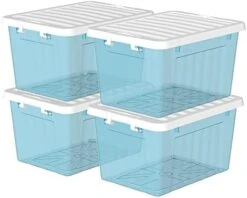 Cetomo 55L*3 Plastic Storage Box,Clear Blue, Tote Box, Organizing Container With Durable Lid And Secure Latching Buckles, Stackable And Nestable, 3Pack, With Buckle -Brabantia Shop 41AYwA2XAgL. AC