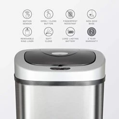 NINESTARS Automatic Touchless Infrared Motion Sensor Trash Can With Stainless Steel Base & Oval, Silver/Black Lid, 21 Gal -Brabantia Shop 41AxucdziEL