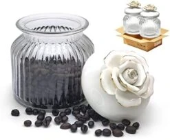 HomeyHoney 22 Oz Decorative Glass Jars With Airtight Lids, Handmade White Porcelain Peony On Lid, Decorative Glass Canisters With Airtight Lids, Glass Storage Containers With Lids For Candy Cookie -Brabantia Shop 41BB8D9R1jL. AC