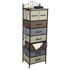 Household Essentials Victoria Dresser Tower Storage Organizer With 8 Multicolor Drawers Black Metal Frame And Mid Century Walnut Wood Grain Top -Brabantia Shop 41Bm4QQAHOL