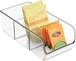 MDesign Plastic Food Storage Bin Organizer With 3 Compartments For Kitchen Cabinet, Pantry, Shelf, Drawer, Fridge, Freezer Organization - Holds Snack Bars - Ligne Collection - Clear -Brabantia Shop 41CH1JfaTL. AC