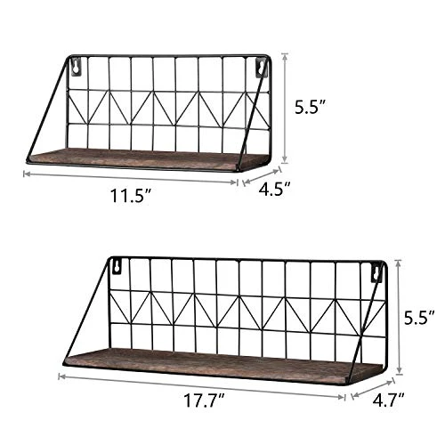 Mkono Wall Floating Shelves Set Of 2 Rustic Wood Bathroom Shelf (11.5" + 17.7"), Black Metal Wire Storage Display Shelving Room Recor For Bedroom Living Room Kitchen Office,Brown 5 Mkono Wall Floating Shelves Set Of 2 Rustic Wood Bathroom Shelf (11.5" + 17.7"), Black Metal Wire Storage Display Shelving Room Recor For Bedroom Living Room Kitchen Office,Brown - Image 5