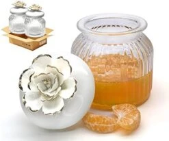 HomeyHoney 22 Oz Decorative Glass Jars With Airtight Lids, Handmade White Porcelain Peony On Lid, Decorative Glass Canisters With Airtight Lids, Glass Storage Containers With Lids For Candy Cookie -Brabantia Shop 41CbllPi45L. AC
