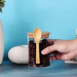 LEAVES AND TREES Y Glass Jars With Bamboo Lids And Spoon, 17 OZ Set Of 3 Small Glass Sugar Container With Wooden Lids And Scoop, Coffee Tea Jars For Loose Tea, Coffee Bar Containers -Brabantia Shop 41Ck5oLRUYL