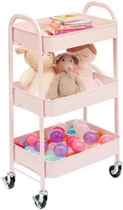 MDesign Metal 3-Tier Rolling Utility Storage Carts - Organizer Trolley For Bathroom, Kitchen, Laundry, Office, And Kids Rooms - Heavy Duty Caddy With 4 Caster Wheels - Light Pink -Brabantia Shop 41D2bgnx3L. AC