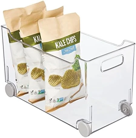 Plastic Storage Container Bin Box With Rolling Wheels And Handle For Kitchen Organization - Pantry, Cupboard, Cabinet Shelves, Or Under Sink - Lumiere Collection - Clear/Gray 4 Plastic Storage Container Bin Box With Rolling Wheels And Handle For Kitchen Organization - Pantry, Cupboard, Cabinet Shelves, Or Under Sink - Lumiere Collection - Clear/Gray - Image 4