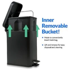 Reli. Small Trash Can With Lid, 1.3 Gallon (5 Liter) | Stainless Steel (Matte Black) | Small Bathroom Trash Can | Step Pedal Garbage Can With Removable Bucket, Kitchen | Rectangular Metal Trash Bin -Brabantia Shop 41DffT6kdDL